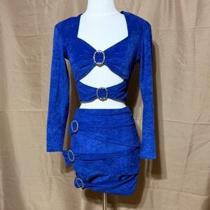 Workshop Republic Clothing Royal Blue Cutout Mini Dress with Ring Accents